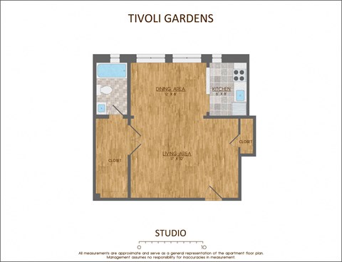 Studio Floor Plan  540 Sqft at Tivoli Gardens, District of Columbia